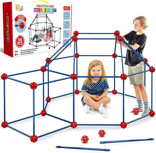 SpringFlower Fort Building Kit for Kids,STEM Construction Toys, Educational Gift for 3 4 5 6 7 8 9 10 11 12 Years Old Boys and Girls,Ultimate Creative Set for Indoor & Outdoors Activity,100 Pcs by SpringFlower