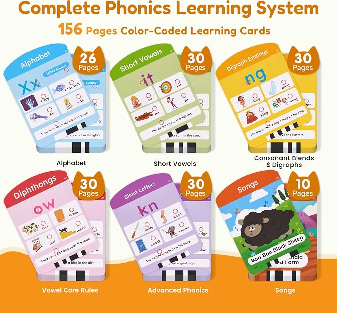 JoyCat Kids Learning Tablet, 156 Pages Phonics Talking Flash Cards - Image 5
