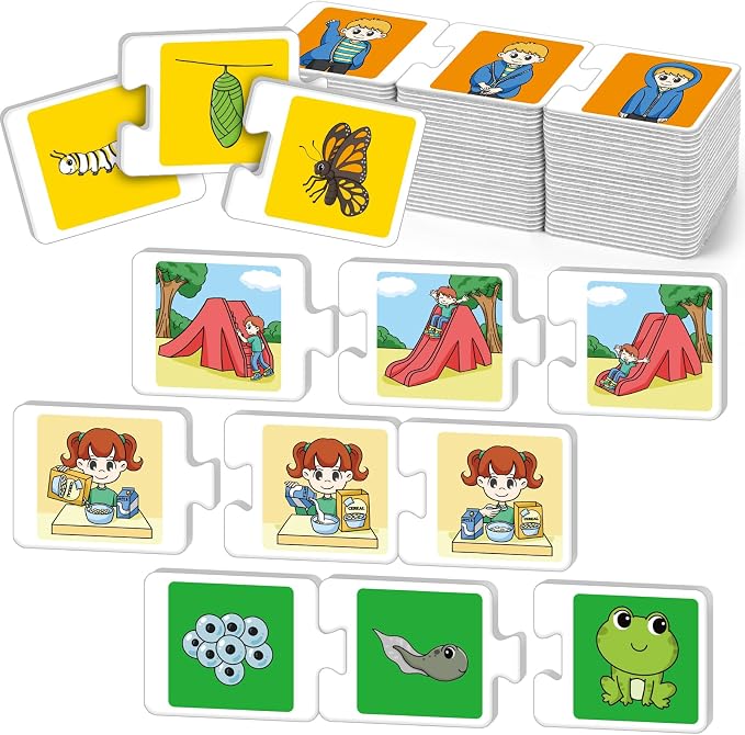 Kasfalci Sequencing Puzzle Cards,Sequence Board Game for Kids,Speech Therapy Materials for Autism,Storytelling,Social Skills,Sentence Building,Toddler Puzzles,Learning Activities,Classroom &Homeschool by Kasfalci