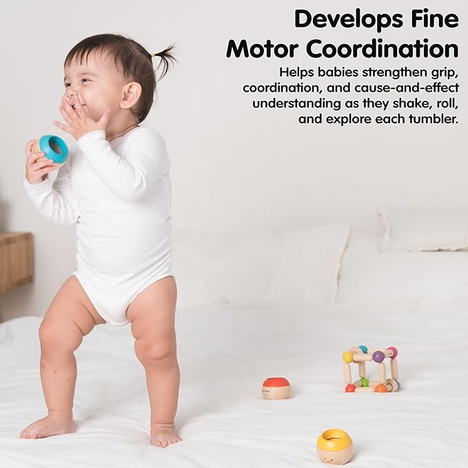 PlanToys® Wooden Tumbling Montessori Toy | Developmental Baby Toy for Fine Motor Skills & Sensory Play | Safe & Eco-Friendly for Babies 6 Months+
