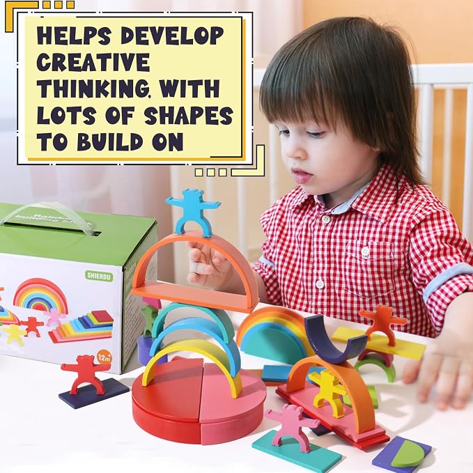 Dinhon 40-Piece Wooden Rainbow Stack Set, 4-in-1 Building Blocks preschoolers Early Development & Activity Toys Montessori Toys for Kids 1 2 3 4 Years and Older Gifts for Boys and Girls - Image 5