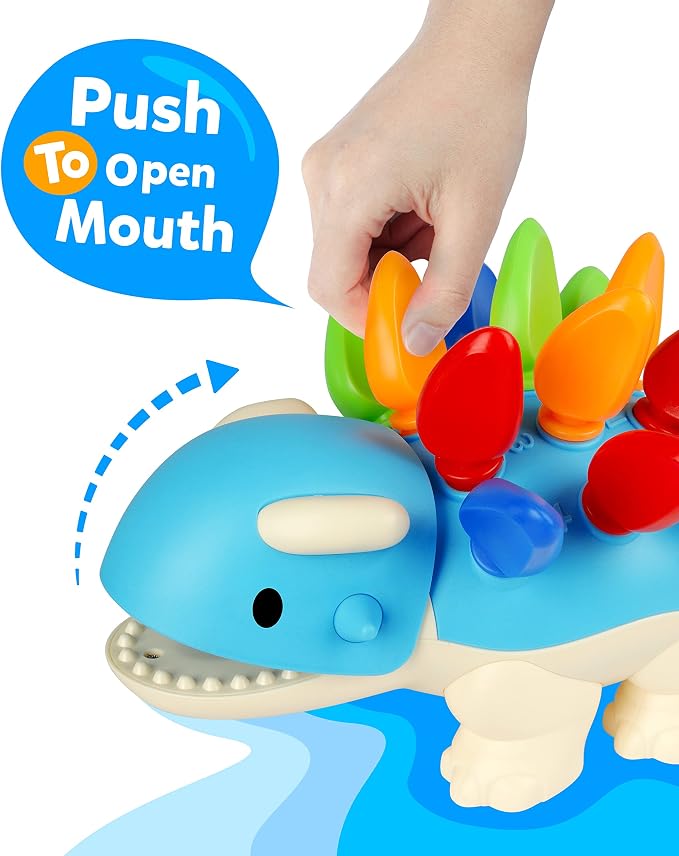 Coogam Dinosaur Fine Motor Skills Toy, The Ankylosaurus Toys 13 Pcs, Sorting Stacking Dinosaur Color Recognition Montessori Educational Gift Game for Year Toddler - Image 4