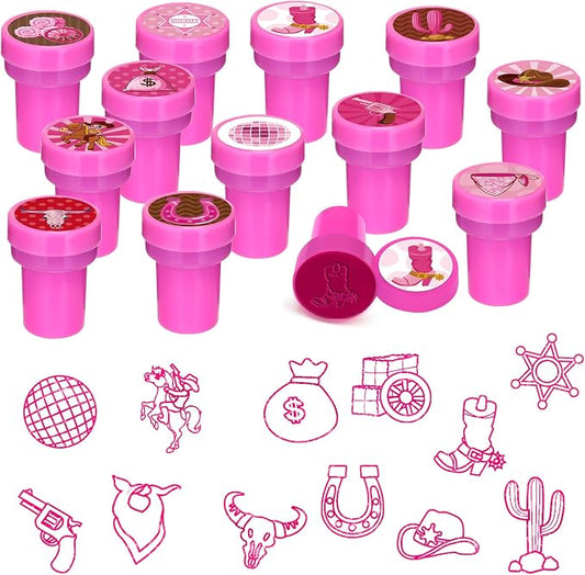Cinrobiye 24 Pcs Pink Western Cowgirl Stampers Party Favor Set, Cute Cowboy Cowgirl Stamps for Kids Birthday Party, Classroom Rewards, Carnival Prizes, Goody Bag Fillers, Western Rodeo Party Supplies by Cinrobiye