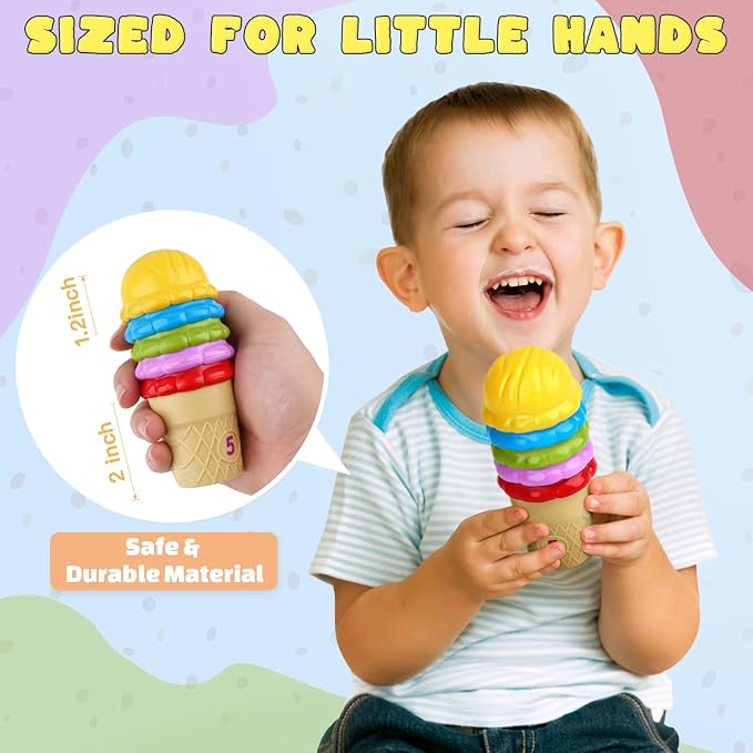 Ice Cream Color Sorting Toys for Toddlers, Montessori Counting Pretend Play Toys - 76 Pieces, Early Math Manipulatives Learning Toys with 10 Educational Number Cards for Preschool Kids (Number) - Image 6