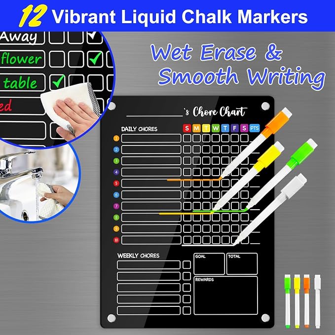 PigPotParty Black Acrylic Magnetic Chore Chart for Kids, 12x16 Inch, 2 Pack - Image 3