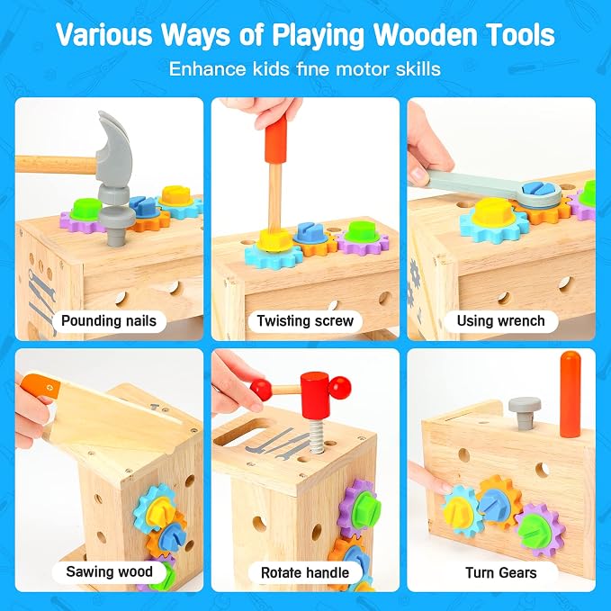Wooden Tool Set for Kids 2 3 4 5 Year Old, 29Pcs Educational STEM Toys Toddler Montessori Toys for 2 Year Old Construction Preschool Learning Activities Gifts for Boys Girls Age 2-4 1-3 (Pack of 2) - Image 3
