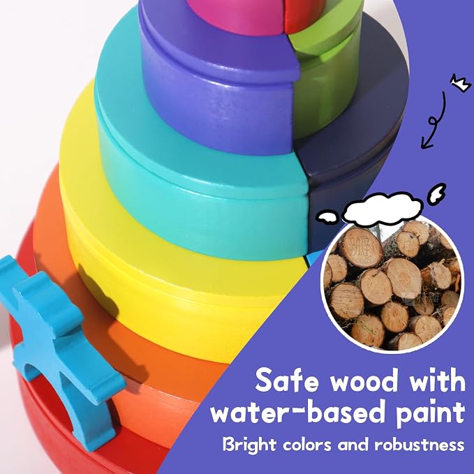Dinhon 40-Piece Wooden Rainbow Stack Set, 4-in-1 Building Blocks preschoolers Early Development & Activity Toys Montessori Toys for Kids 1 2 3 4 Years and Older Gifts for Boys and Girls - Image 6