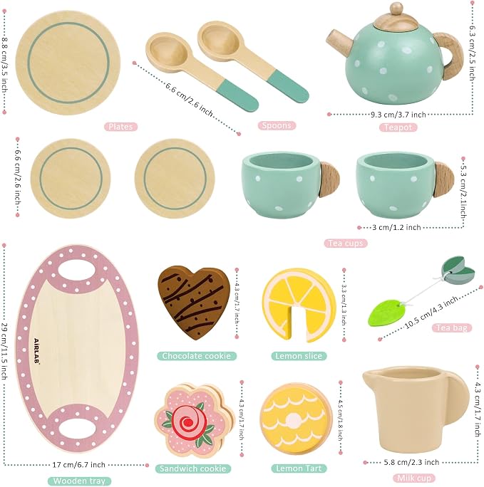 Wooden Tea Set for Little Girls Play Food Pretend Play for 3 4 5 Years Old - Image 2