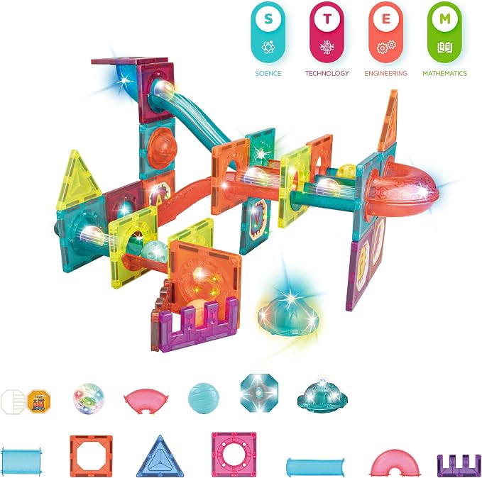 Contixo STEM Building Toys - 65 pcs Marble 3D Magnetic Run Tiles Learning Stacking Educational Building Blocks Set, Creativity Beyond Imagination, Inspirational, Recreational Toy for Kids, Ideal Gifts - Image 2