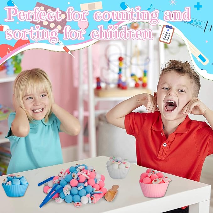 183pcs Doctor Play Set Sensory Bin Filler Fine Motor Toys Pretend Play Doctor Kit Sensory Bin Items Toy Capsules Tooth Model Doctor Toy Bag Face Mask Toy Pretend Shot for Preschool Education Activity - Image 4