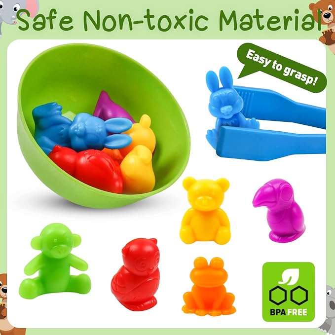 Counting Color Sorting Toys Animals Matching Games with Rainbow Bowls,Preschool Learning Educational Montessori Sensory Training Easter Basket Stuffers Gifts for 3 4 5 Year Old Kids - Image 3