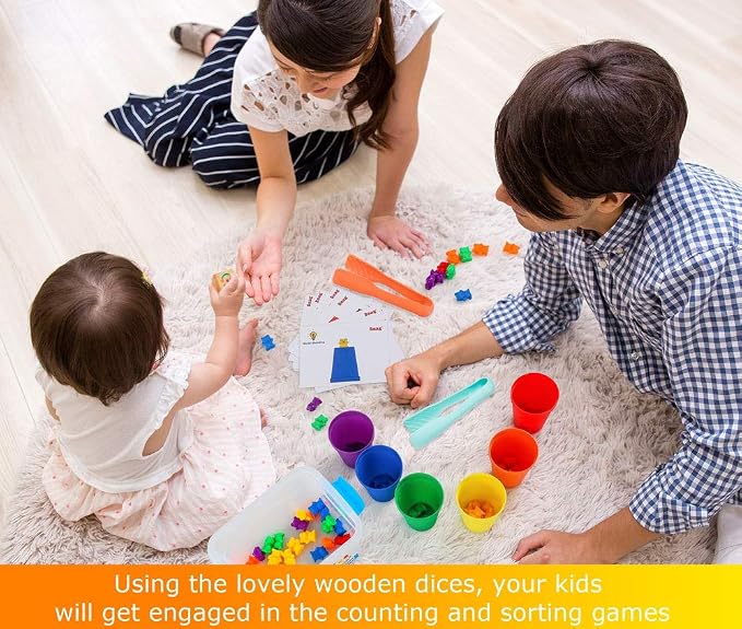 Bmag Counting Bears with Matching Sorting Cups,Pre-School Math Learning Games with 2 Dices,Color Recognition STEM Educational Toy for Toddler Bonus Tweezers, Storage Box, Activity Cards - Image 3
