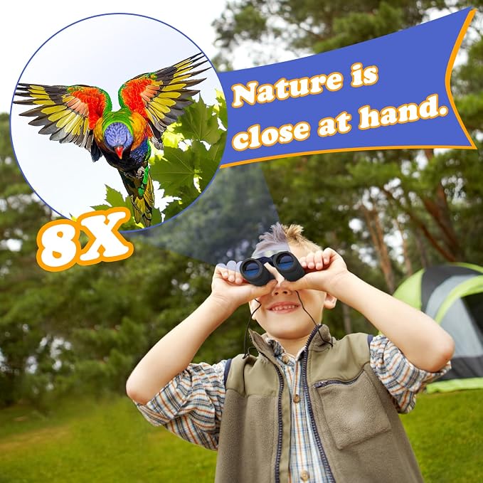 Real Binoculars for Kids Gifts for 3-12 Years Boys Girls 8x21 High-Resolution Optics Compact Toy Binocular for Bird Watching,Travel, Camping - Image 2