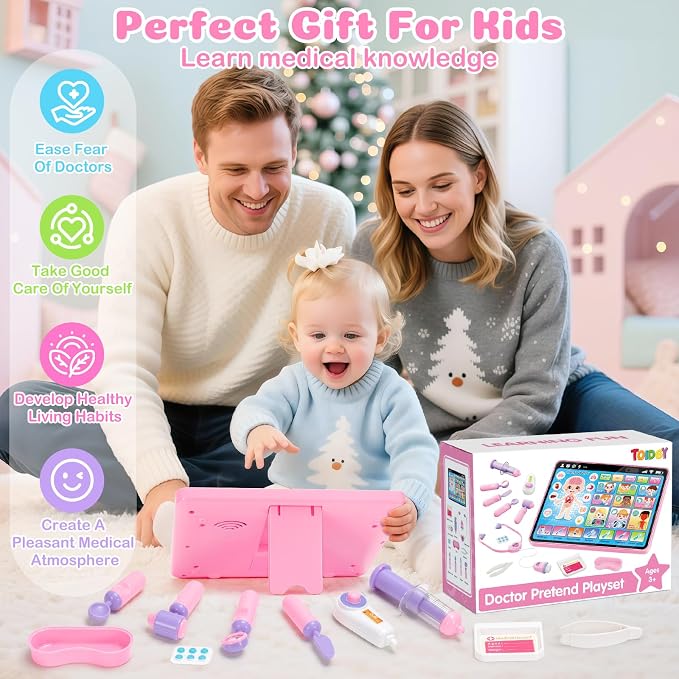 Toidgy Learning Toys Tablet with Music & Sound, Speech Therapy Toys for Toddlers Age 1, 2, 3, Montessori Toys Christmas Birthday Gifts for Girls, Boys, Baby 12-18 Months, Doctors Pretend Playset - Image 4