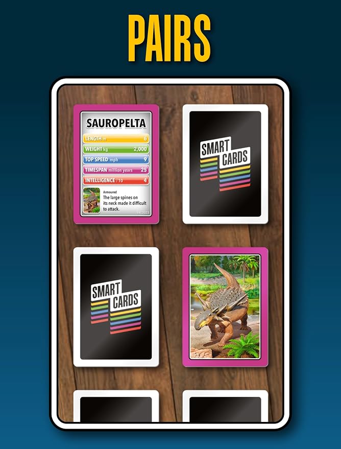 SMART CARDS DINOSAURS Card Game - Matching Pairs, Snap, Trumps, Rummy, Happy Families (7 Games To Play) | Travel Game, Gift, Stocking Stuffer | for Adults, Kids, Boys, Girls | Age 5+, 1-8 Players - Image 7