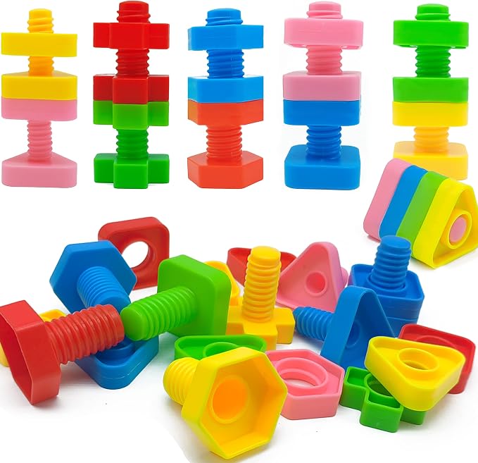 Jumbo Nuts and Bolts for Toddlers - 40 Pcs Screw Toys for Toddlers 3 - Occupational Therapy Toy with Storage Tote and Book - Shape Sorter Fine Motor Toy - Manipulatives for Preschoolers - Image 4