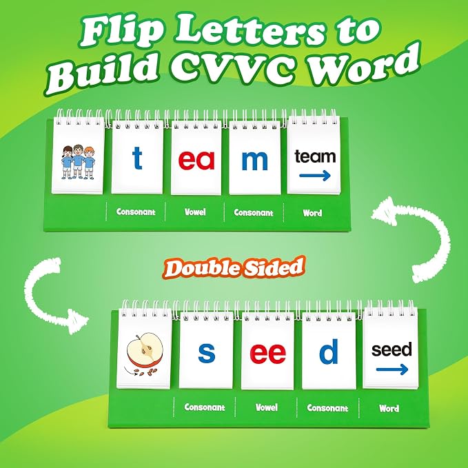 Aizweb CVVC Word Games,Phonics Games Flash Card for Preschool Kindergarten Classroom,Learn to Read,Reading Manipulative Spelling Educational Toy Learning Activity Speech Therapy Teacher Supplies - Image 2