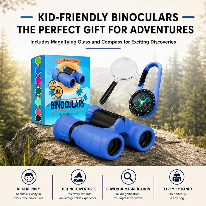 Binoculars for Kids – Perfect Toy for Little Boys and Girls – Extensive Set Incl. Magnifying Glass & Compass – Powerful Magnification 8X21 – 3 to 12 Year Old Kids for Toddler - Image 7