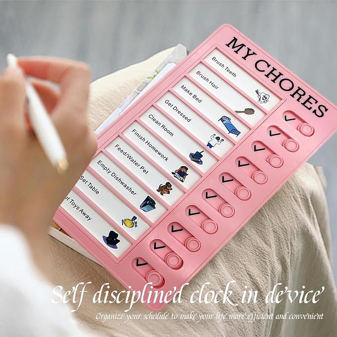 Sliding Routine Chart | Chore Chart for Kids – Daily Planner with Replacement Cardboard, Visual Schedule for Children, Refrigerator Wall or Desk Mount Board, RV Travel Organizer, Task Management Tool - Image 3