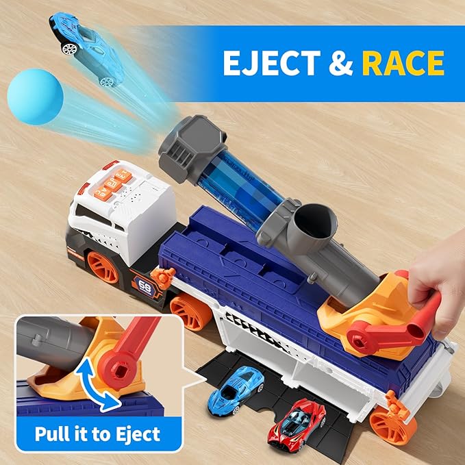 Transport Truck Toys for Kid Boys 3-5, EVA Ball Launcher Car Toys for Kids, Garage Car Toys with Light & Sound, Shooting Toy Sets, Christmas Birthday Gifts for Kid Boys Age 3 4 5 6