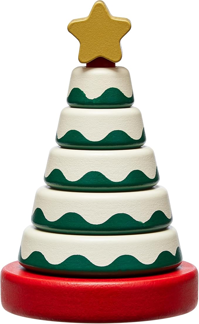 Pearhead Wooden Christmas Tree Stacking Toy Set, Holiday Toys for Toddlers by Pearhead