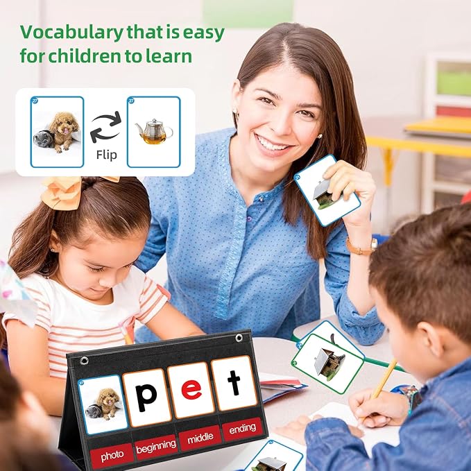 ANSTROUT CVC Word Builder Desktop Pocket Chart with 107 Phonics Flash Cards, Kids Word Builder Games for Learn to Read CVC CVCC CCVC Words, Phonics Learning Tool for Preschool Kindergarten Classroom. - Image 4