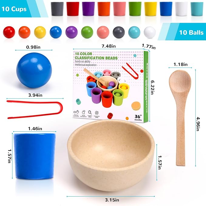 Color Sorting Toys, Wooden Montessori Rainbow Matching Game for Kids 3+ - Image 2