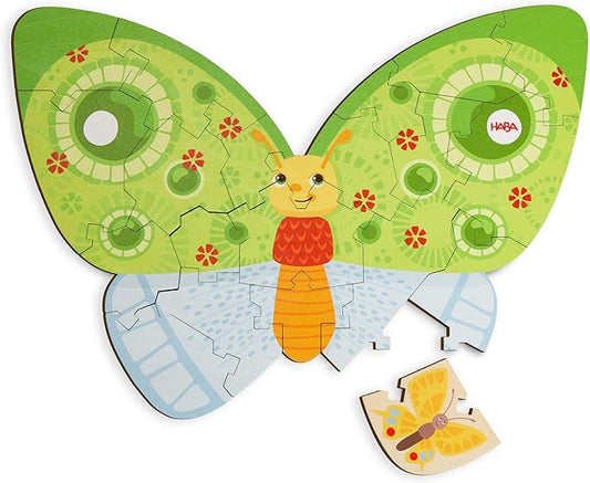 HABA Wooden Puzzle Butterfly - 2 in 1 Reversible Puzzles for Kids Ages 4-6, Durable Educational Toys and Wooden Montessori Toys