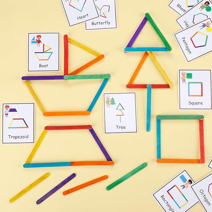 252 Pcs Shapes Flash Cards with Colorful Sticks and White Hook for Toddlers Preschool Kids Learning Art Craft Develops Shape Recognition Imagination Creativity - Image 3