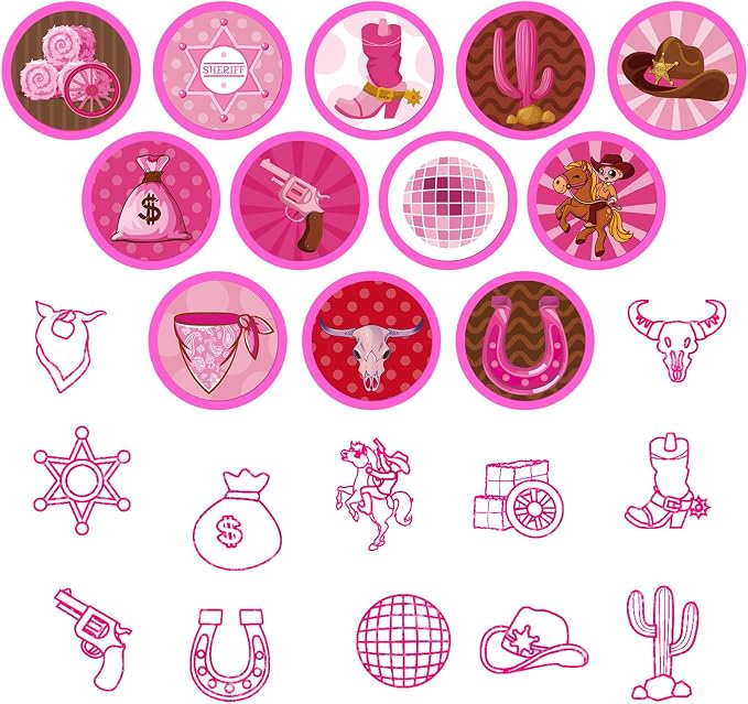 Cinrobiye 24 Pcs Pink Western Cowgirl Stampers Party Favor Set, Cute Cowboy Cowgirl Stamps for Kids Birthday Party, Classroom Rewards, Carnival Prizes, Goody Bag Fillers, Western Rodeo Party Supplies - Image 2