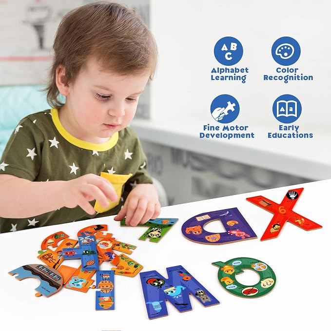 SYNARRY Wooden Alphabet Puzzles for Kids Ages 3-5, ABC Learning for Toddlers Ages 3+, Sight Words Letter Puzzles Montessori Toys Educational STEM for Preschool Boys Girls Kids Gifts - Image 6