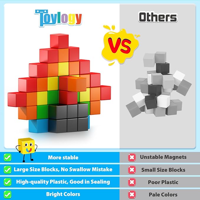 48PCS Large Magnetic Blocks, Magnet Building Cubes for Toddler 3+ Boy Girls - Image 7