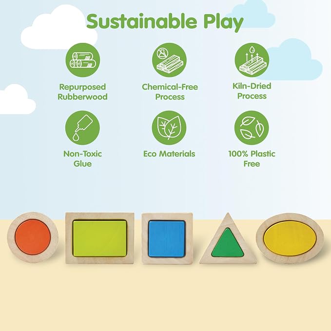 PlanToys® Geo Matching Blocks Wooden Shape Sorting Toy for Kids Ages 2+ - Image 3