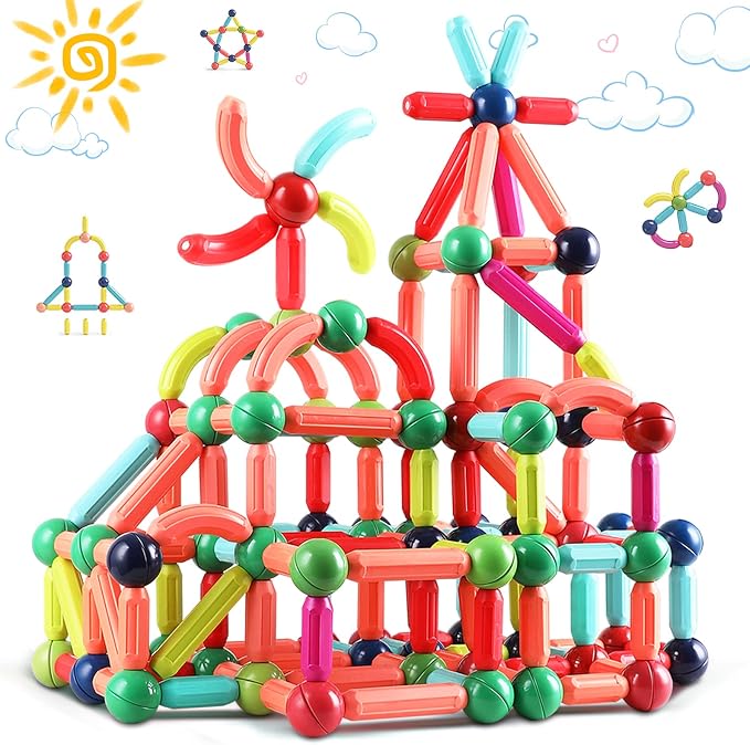 BAKAM Magnetic Building Blocks for Kids Ages 4-8, STEM Construction Toys for Boys and Girls, Large Size Magnetic Sticks and Balls Game Set for Kid’s Early Educational Learning (64PCS) - Image 8
