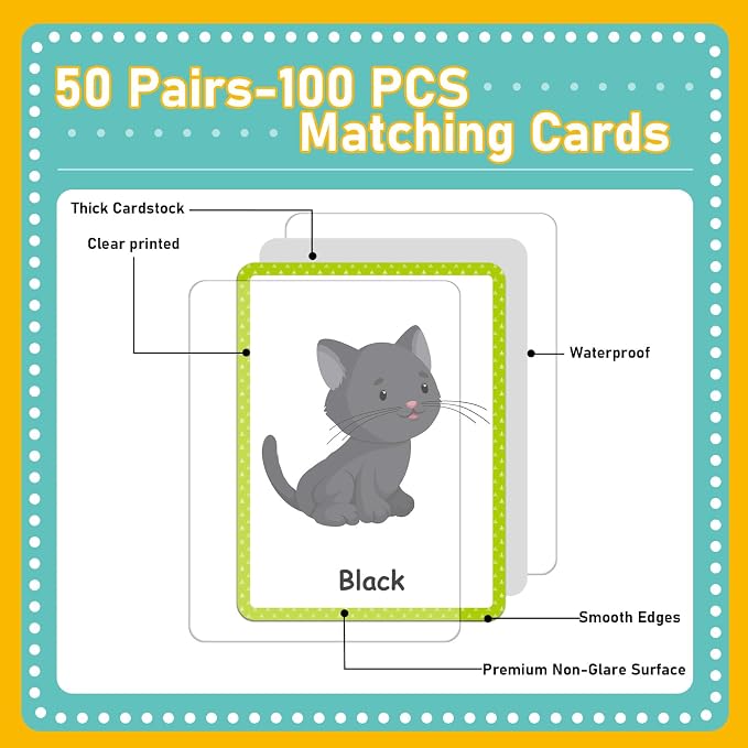 gisgfim 100 PCS Opposites Memory Matching Game Sight Words Concentration Memory Card Educational Game for Kids Preschool Learning Educational Ages 3-8 A Fun & Fast Gift Activities Matching Games - Image 3