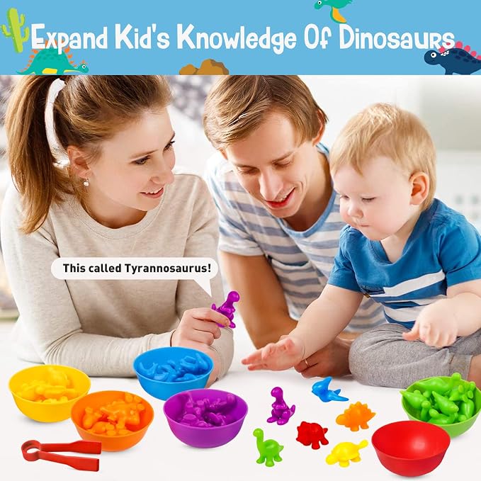 Counting Dinosaurs Color Sorting Toys with Rainbow Bowls,Sensory Training & Counting Activity Montessori Education Learning Activities Easter Basket Stuffers Gifts for Boys Girls - Image 4