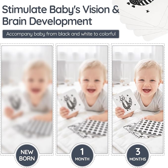 Joyreal High Contrast Baby Toys for Newborn, Black and White Baby Sensory Toys with Car Seat Toys,Infant Toys with Black White Cards Book, Montessori Toys for Baby Gifts (Elephant Theme) - Image 5