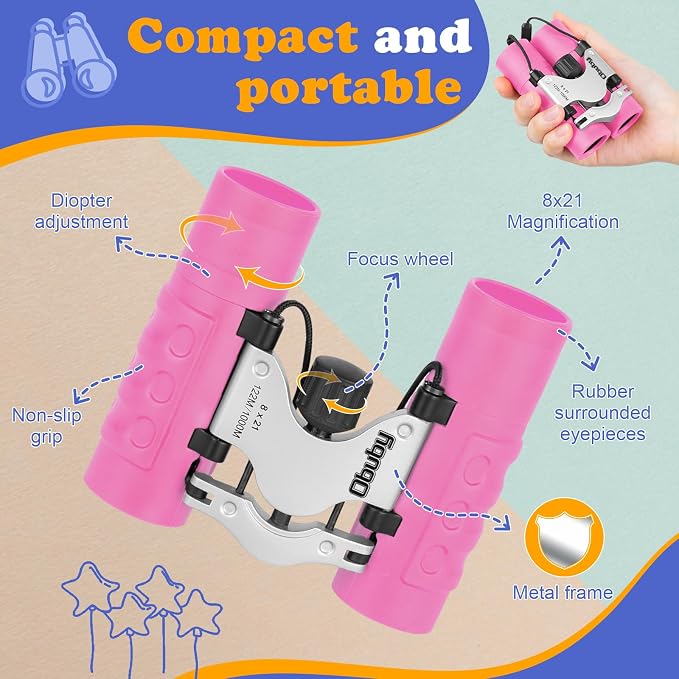 Real Binoculars for Kids Gifts for 3-12 Years Boys Girls 8x21 High-Resolution Optics Compact Toy Binocular for Bird Watching,Travel, Camping - Image 5