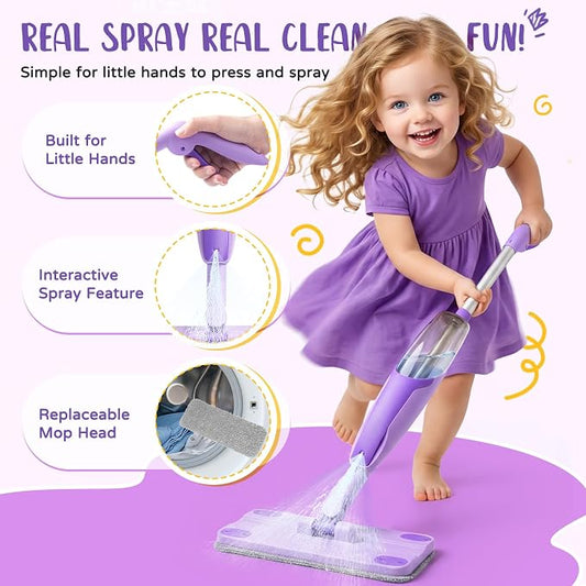 Kids Cleaning Toy Set,Purple Mini Spray Mop Montessori Toys Pretend Play Cleaning Tool for Toddlers with Spray Mop & Kids Broom Dustpan Set Cleaning Toys Gift for Toddlers Girls Boys Age 3+ - Image 2