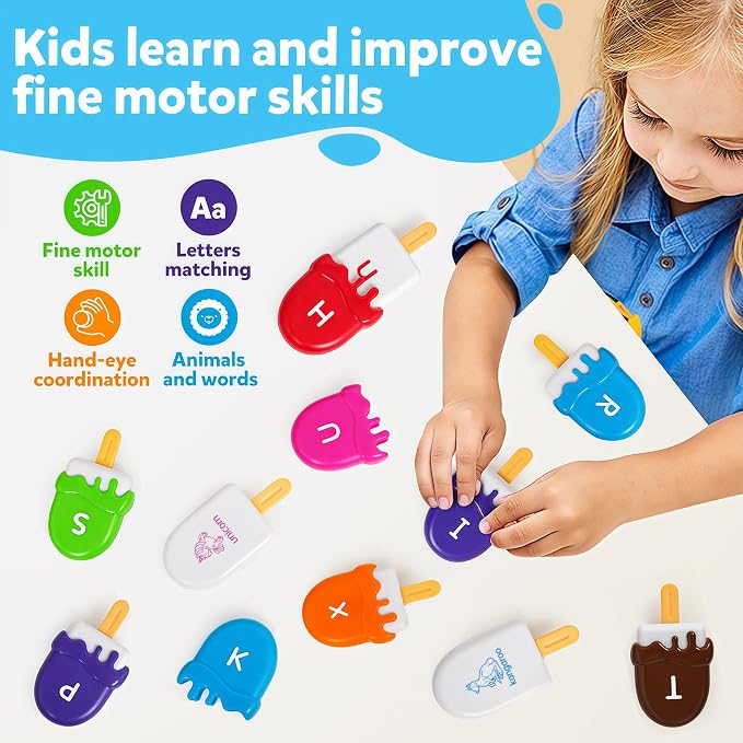TSYAN Letters Matching Ice Cream Alphabet Learning Toys,Counting Animals and Color Sorting Set Preschool Learning Activities Stacking Toys,Upper & Lowercase ABC Game Fine Motor Toys Gift for Kids - Image 5