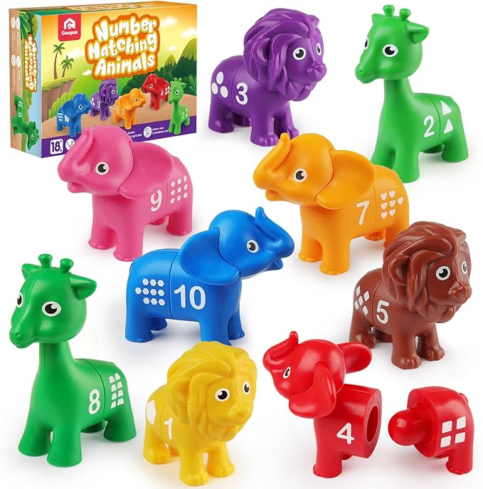 Coogam Number Matching Toy Set, 10pcs Double-Sided Animal Number Counting Game, Preschool Montessori Fine Motor Skill Mathematics Educational Toys for 3 4 5 Year by Coogam