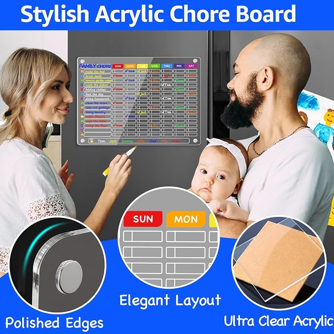 PigPotParty Acrylic Magnetic Chore Chart for Multiple Kids, Large 16x12 in - Image 5