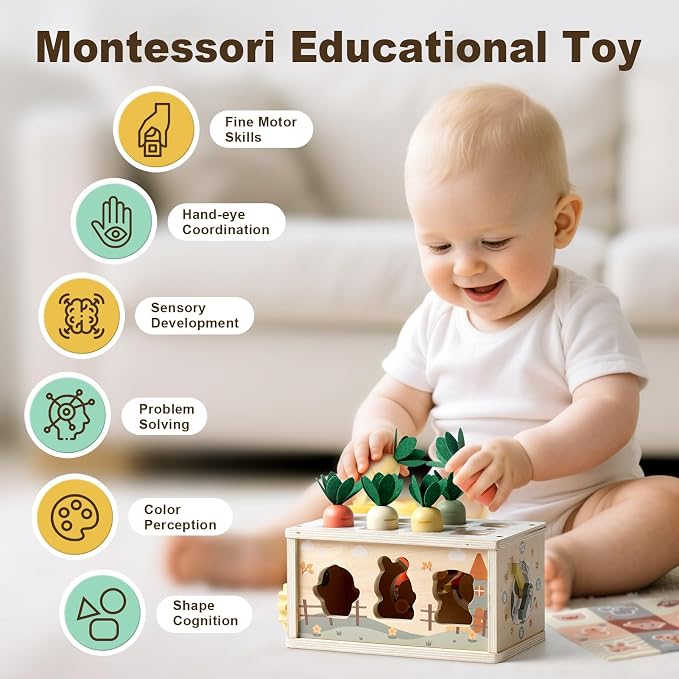 Joyreal 8-in-1 Montessori Tissue Box Toys for 1+ Years Wooden Activity Cube - Image 5