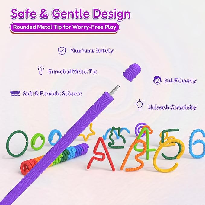 Silicone Sensory Sticks for Kids Adults, Textured Flexible Fidget Sticks Toys for Autism ADHD, Classroom Travel Anxiety Relief Toy, Christmas Stocking Stuffers Gift for Teens (8 PCS)