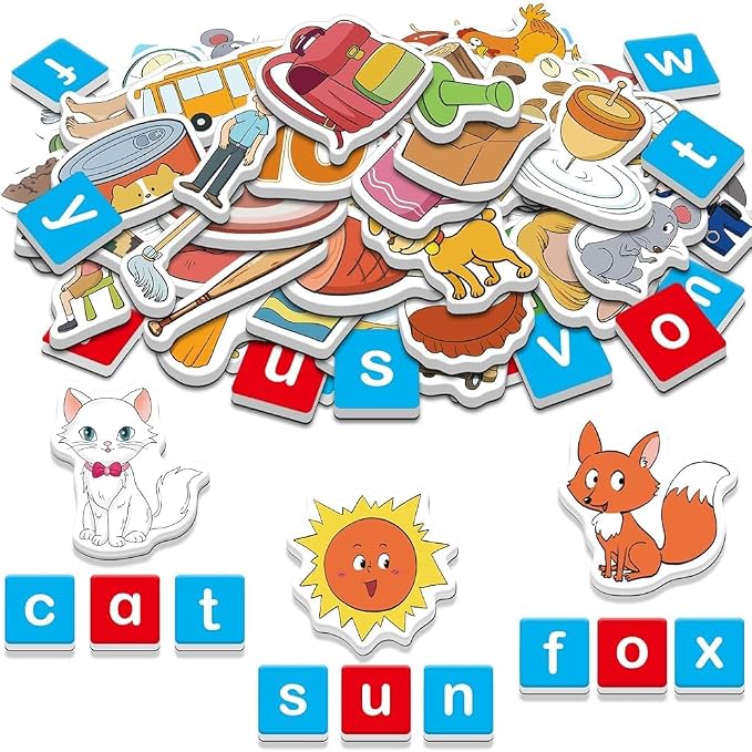 CVC Magnets Word Games,Fridge Magnets for Kids, 129Pcs Magnetic Letters by Quilinz