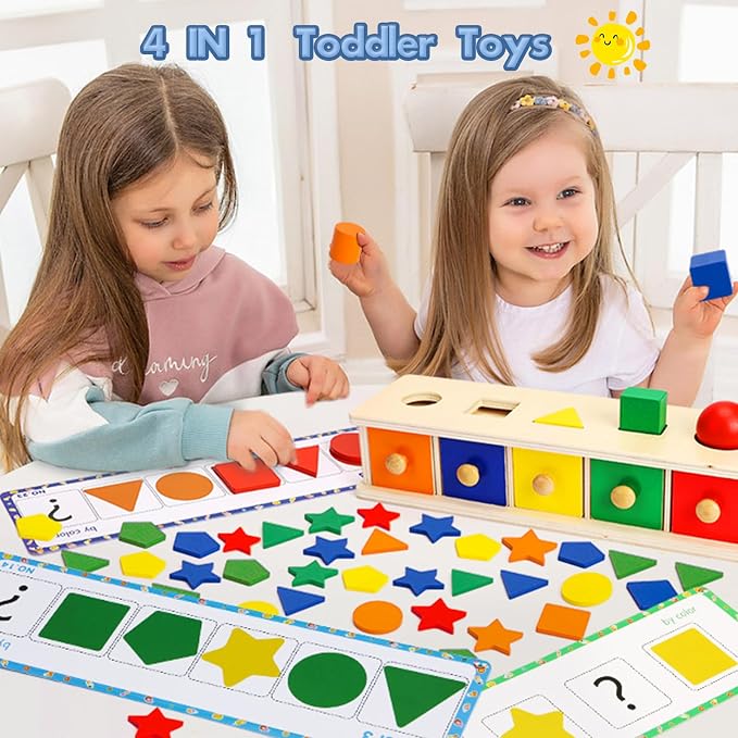 Peacurh Montessori Toys Wooden Color & Shape Sorter Toys for Toddlers, Matching Box Sorting Blocks Manipulatives Preschool Learning Educational Toy for 3 4 Year Old Boy Girl Kid Gifts - Image 5