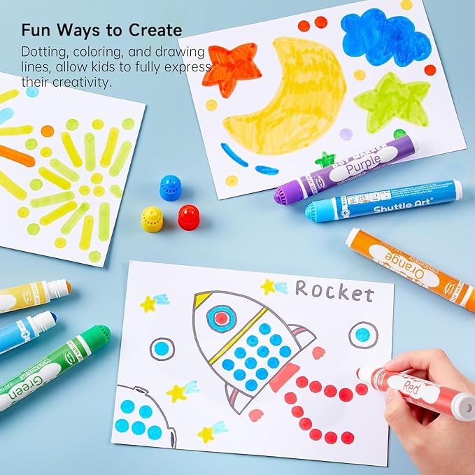Shuttle Art 48 Pack Washable Dot Markers, 12 Assorted Colors with 6 Activity Books, Fun Art Supplies for Kids Toddlers, Non Toxic Water-Based Paint Daubers, 4 Sets x 12 Colors Dot Markers