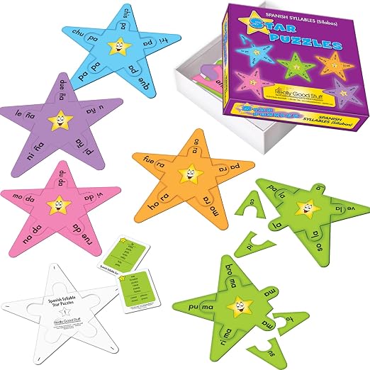 Really Good Stuff Spanish Syllable Star Puzzles, 20 Puzzles, 10 Answer Keys by ReallyGoodStuff