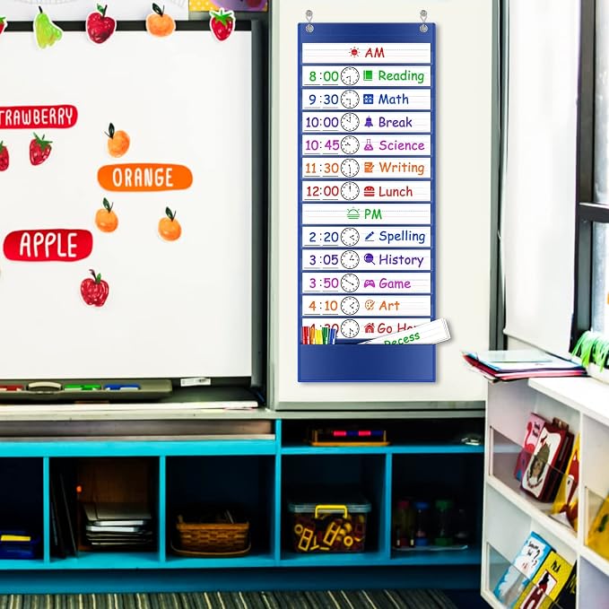 Daily Schedule Pocket Chart, Visual Schedule for Kids, Blue - Image 2