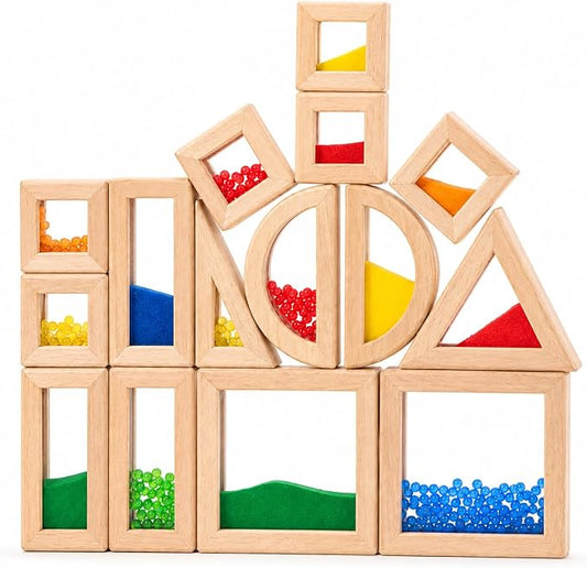 15-Piece Rainbow Sensory Wooden Building Blocks, Stacking Toys for Toddlers by lexza